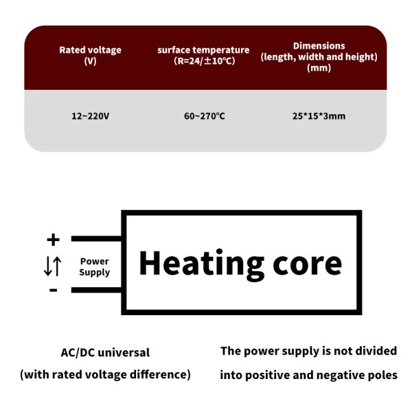 Carau de chauffage en céramique PTC 110V / 220V à température constante PTC 60 ° C-270 ° C Élément de chauffage de chauffage de chauffage d'élément de chauffage avec ligne de 15 cm