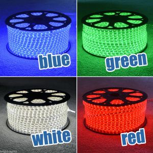 Bandes LED 110V 220V, 100M, SMD3528, SMD2835, SMD3014, bande flexible avec prise d'alimentation, IP67, couleur unique, blanc chaud, 23 LL