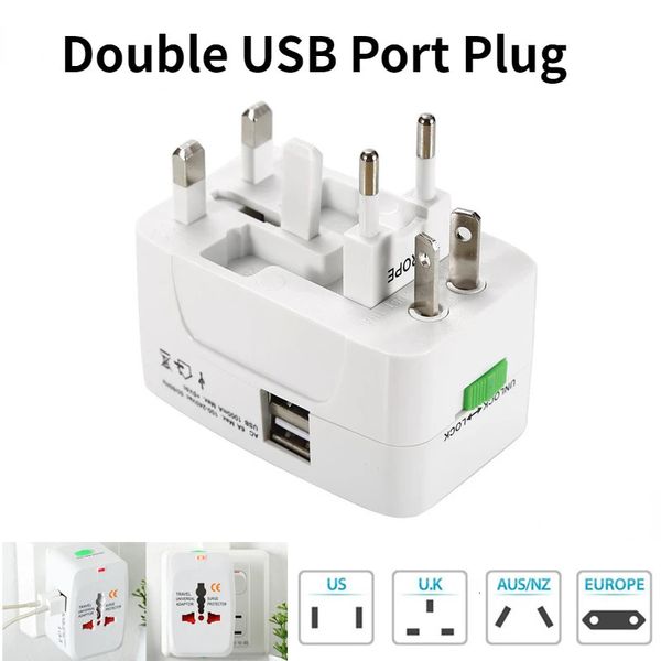 Adaptateur universel de port 110V 240V 2USB, prise de conversion multifonction UE UK US AU pour voyage, chargeur de courant alternatif, prise de convertisseur 6A 240126