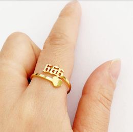 111-999 Verstelbare minimalistische vingerring sieraden roestvrijstalen gouden plating Lucky Angel nummer ringen