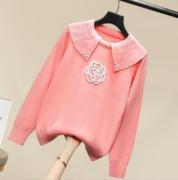 1110 2023 otoño marca mismo estilo suéter de manga larga cuello de solapa blanco negro rosa ropa de mujer de alta calidad keya