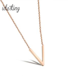 Collier en acier inoxydable plaqué or Rose avec lettre initiale V pour femmes, Bijoux de conception classique, Bijoux de fête, cadeau, 1111, 5873870