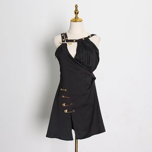 1115 2021 robe de piste printemps été robe marque même Style robe Empire sans manches col montant noir lambrissé de haute qualité SH