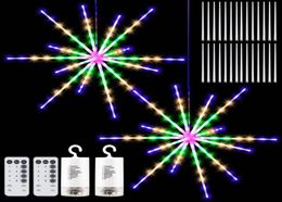 112 LED -snaarlichten Vuurwerk Meteor Diy Lampen Strip Decoratieve twinkeling Starry Starburst Remote Control 8 Modi Batterij Zonnewand7032911