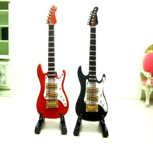 112 Mini Acoustic Musical Instrument Dollhouse Miniature Furniture Wood Electric 6String Bass Guitar Model Music Toy with Case H9733033