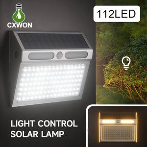  112LED colector Solar luces de acero inoxidable duradero 4 modos PIR Sensor luces al aire libre brillante iluminación de seguridad para puerta delantera