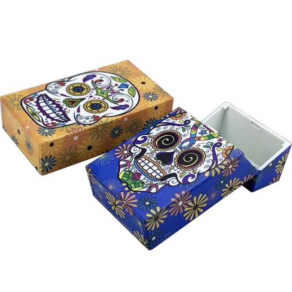 112 MM Colorido Patrón de cráneo de plástico Piel Caja de cigarrillos Hierba Tabaco Preroll Rolling Stash Box Portátil Automático Spring Flip Fumar Contenedor Titular Shell DHL