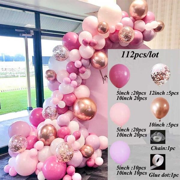 112 pièces or Rose confettis Chorme ballon métallique arc guirlande Rose Rose rouge Latex Globos mariage fête d'anniversaire décorations jouet 2211c