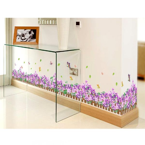 113*36cm flores fantásticas mariposa rodapié calcomanías de pared pegatinas decorativas para el hogar boda fiesta sala de estar dormitorio arte mural 050. 210420