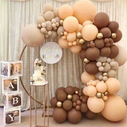 114pcs ballons guirlande marron maman à être plus tard ballon 5-18 pouces bébé douche joyeux anniversaire double abricot année décoration 211216