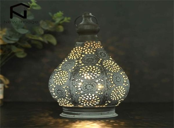 Lanterne bougeoir de style marocain de 115 pouces, lampe de Table en métal alimentée par batterie avec ampoule Edison pour la décoration de jardin et de maison 2208047819377
