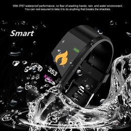 115 Plus Reloj inteligente Bluetooth Ritmo cardíaco Rastreador de ejercicios Presión arterial Reloj de pulsera Deportes a prueba de agua Pulsera inteligente para Android iPhone