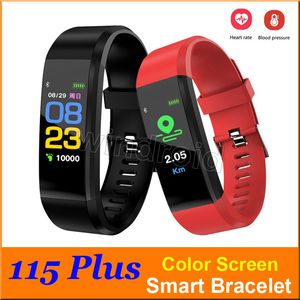 ID 115 Plus Smart Wristbands Écran couleur pour iPhone IOS et Android Smart Mobile Phone Wearable Bracelets Heart Rate Touch Operation Clock