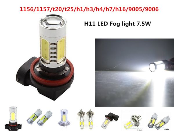Lumières 1156 1157 t20 t25 h1 h3 h4 h7 h11 9005 9006 ampoule LED blanche 7,5 W antibrouillard feux de conduite lampe