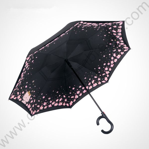 115cm 2-3Persons C-Hook Auto-défense Hands de la voiture Inverse du vent Élargit les doubles couches doubles parasol inversé parasol