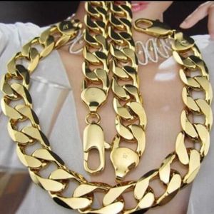 115g HEAVY 12 5MM 18K Gold Filled Bracelet Collier 22 Chaîne Set183Y