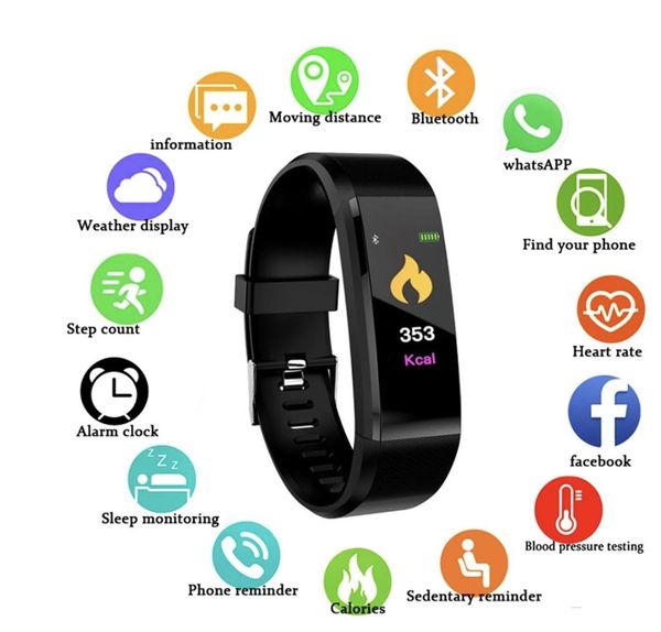 115plus bracelets intelligents montre hommes femmes 0.96 pouces écran fréquence cardiaque surveillance de la pression artérielle Bracelet intelligent Fitness Tracker Sport Bracelet