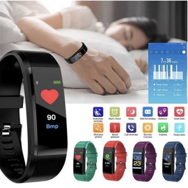 115plus Bracelets Intelligents Montre Hommes Femmes Fréquence Cardiaque Moniteur de Pression Artérielle Bracelet de Sport Smartwatch Activité Intelligente Fitness Trackers pour Apple Xiaomi