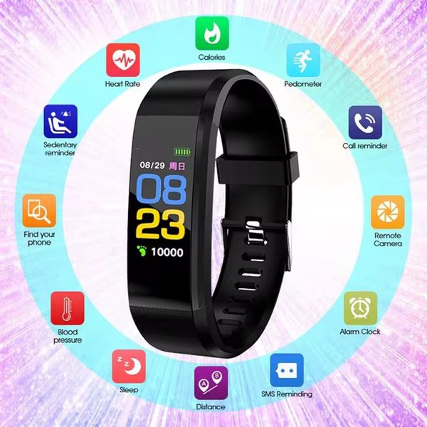 115Plus Sports Smartwatch Men and Women Office Digital Smartwatch Fitness Tracker Watch Bracelet Pression artérielle Android iOS