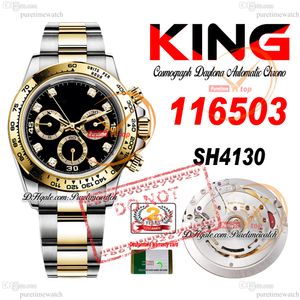 116503 SA4130 Chronograph Mens Automatic Mens Watch King King Two Tone Yellow Gold Black Diamonds DIAMN 904L OYSTESTEELET BRACELET 72H POWER RESURE Super Edition Puretime PTRX