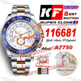 116681 ETA A7750 Chronograph Mens Automatic Chronograph Mens Watch KF Two Tone RG Blue Ceramic Cozel White Dal