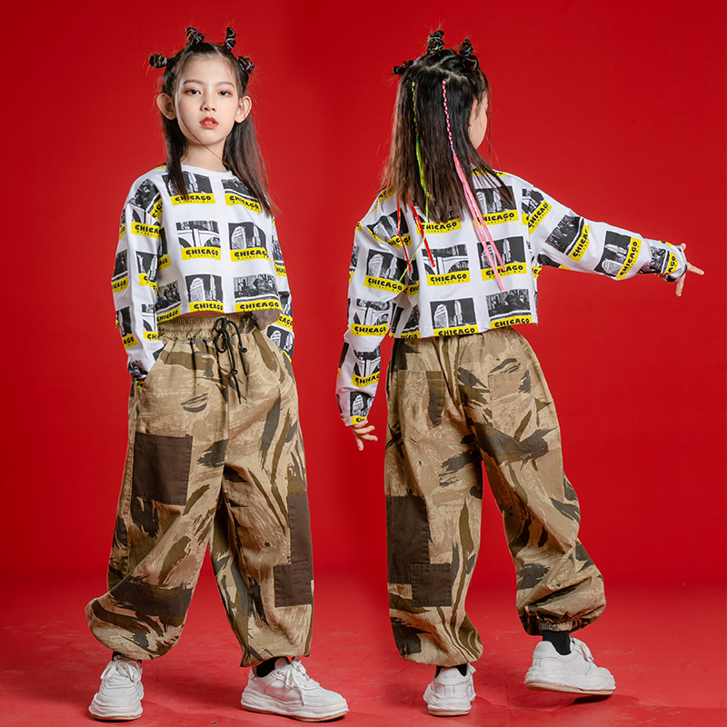 1167 Stage Outfit Hip Hop Clothes Kids Girls Jazz Street Dance Costume Black White Sweatshirt Pink Pants Hiphop Clothing