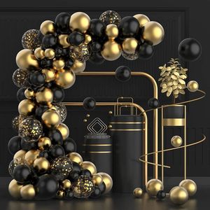 117 piezas Kit de arco de guirnalda de globos negros Globos de confeti dorados metálicos para bodas Fiesta de cumpleaños Graduación Decoración para baby shower 240130