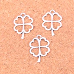 117 % Charms Hollow Lucky Four Leaf Clover Ierse antieke verzilverde hangers maken doe -het -zelf handgemaakte Tibetaanse zilveren sieraden 24*17 mm