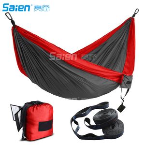 Hamac de camping portable double simple - Parachute en nylon léger avec ensemble de sangles d'arbre pour hamok - Équipement pour 2 personnes pour enfants