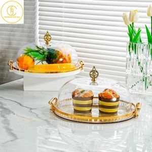 118 inch plastic taartschaal met doorzichtig deksel Brood Fruit Dessert Opslagplaat Display Huishoudelijke decoratieve service 230308