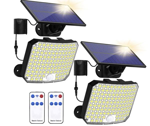 Luz solar para exteriores 118LED con sensor de movimiento Control remoto IP65 a prueba de agua para patio Garaje Luz de pared de seguridad Reflector 106LED Control remoto 3 modos