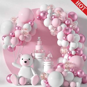 118pc / 95pc Roze Metalen Ballon Garland Arch Kit Bruiloft Baby Douche Doop Meisje Jongen Rose Gold Confetti Verjaardag Party Decoratie 211216