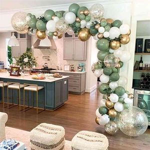 119 stks Vintage Groen Wit Gouden Latex Ballon Garland Arch Kit voor Kinderen Jungle Verjaardag Party Baby Douche Bruiloft Decoraties 210719