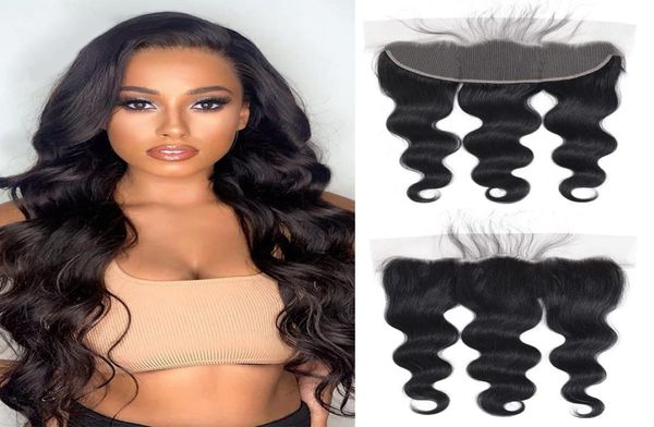 11A 13x4 Cierre frontal de encaje Piezas de cabello Un donante Virgen brasileña Humano prearrancado con cabello de bebé Teñible Ondulado Cuerpo Onda OrejaE6483637