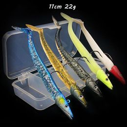 Anzuelo biónico de 11cm y 22g, cebos blandos, plantillas para señuelos, anzuelos individuales, equipo de pesca de silicona mezclado de 5 colores, 5 piezas Box265c