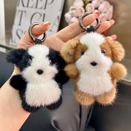 11 cm/4.3 "véritable fourrure de vison chien chiot breloque pour sac porte-clés porte-clés téléphone sac à main sac à main pendentif cadeau