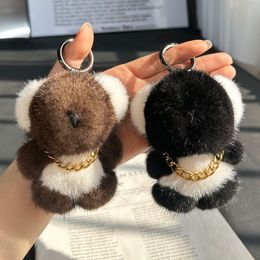 11 cm / 4,3 "Real Mink Fur Koala Keychain Pompom Ball Sac Car Téléphone Furry Pendant Kids Doll Toys Gift