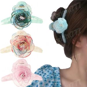 11cm maille fil fleur attraper cheveux griffes filles perle douce épingles à cheveux élastique pour queue de cheval chapeaux mode cheveux accessoires