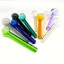 12 cm Pyrex verre brûleur à mazout tuyau Tobcco herbe sèche coloré eau main tuyaux fumer accessoires verre Tube