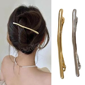 11Cm Vrouwen Nieuwe Eenvoudige Metalen Gouden Strip Lange Haarspeldjes Haar Clips Vintage Haarspelden Automatische Gladde Lente Clip Hairgrip Ins