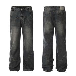 11KN – jean rétro américain Original délavé et vieilli, coupe ample, jambe droite, pantalon décontracté, polyvalent