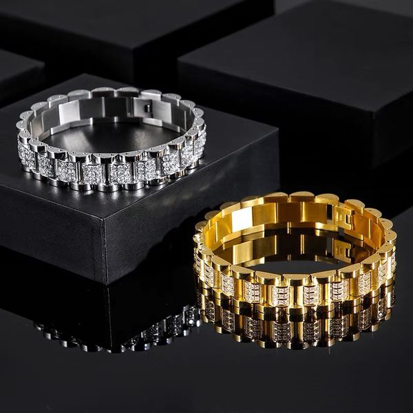 11mm 18cm Hip Hop Bracelets chaîne en acier inoxydable incrusté de zircone cubique hommes accessoires Punk montre chaînes Bracelet INS bijoux homme femmes bracelets chaînes