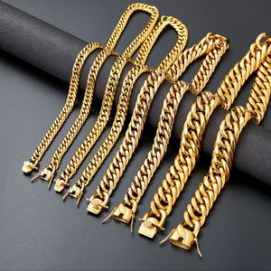 11 mm-21 mm hip hop titanium staal Miami Cubaanse schakelketting 18K echt verguld hoog gepolijst heren ketting gouden accessoires sieraden cadeau