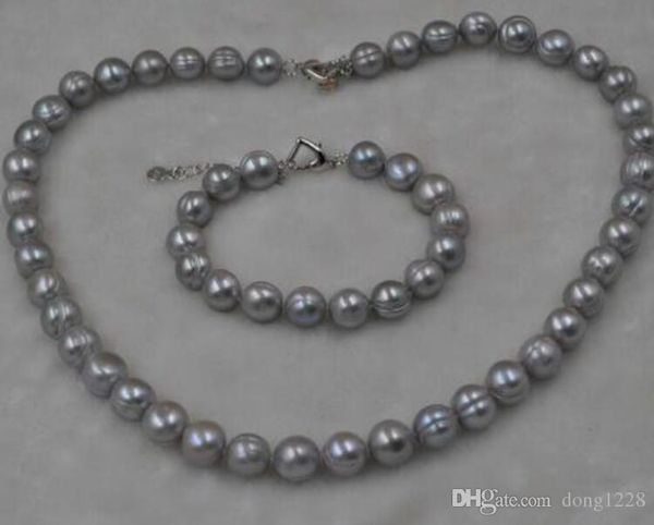 Ensembles de perles d'eau douce grises de 11mm, collier de 45cm et Bracelet de 18cm, livraison gratuite