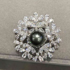 11 MM naturel tahiti broches écharpe boucle vraie perle noire broche mode femmes bijoux intelligent