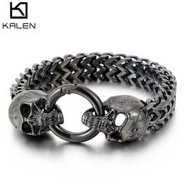 11mm Punk Ghost Head Chaîne Bracelet Hommes En Acier Inoxydable 316L Or / Noir / Argent Couleur Double Crâne Charme Bracelets 211124