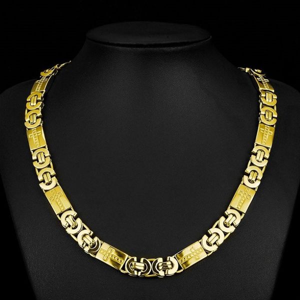 Collier en acier inoxydable pour hommes, chaîne byzantine de couleur or de 11mm de large, bijoux à la mode pour garçons 234c
