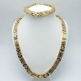 11mm breedte Mode zilveren roestvrijstalen ketting en armband Aangepaste 18K vergulde Platte Byzantijnse sieraden set voor heren334S