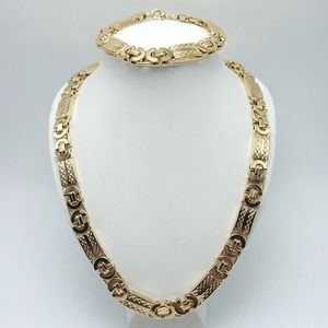 11mm breedte Mode zilveren roestvrijstalen ketting en armband Aangepaste 18K vergulde Platte Byzantijnse sieraden set voor mannen