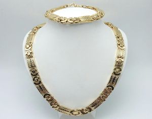 11 mm breedte mode zilveren roestvrijstalen ketting en armband op maat 18K vergulde platte byzantijnse sieraden set voor Men5470763